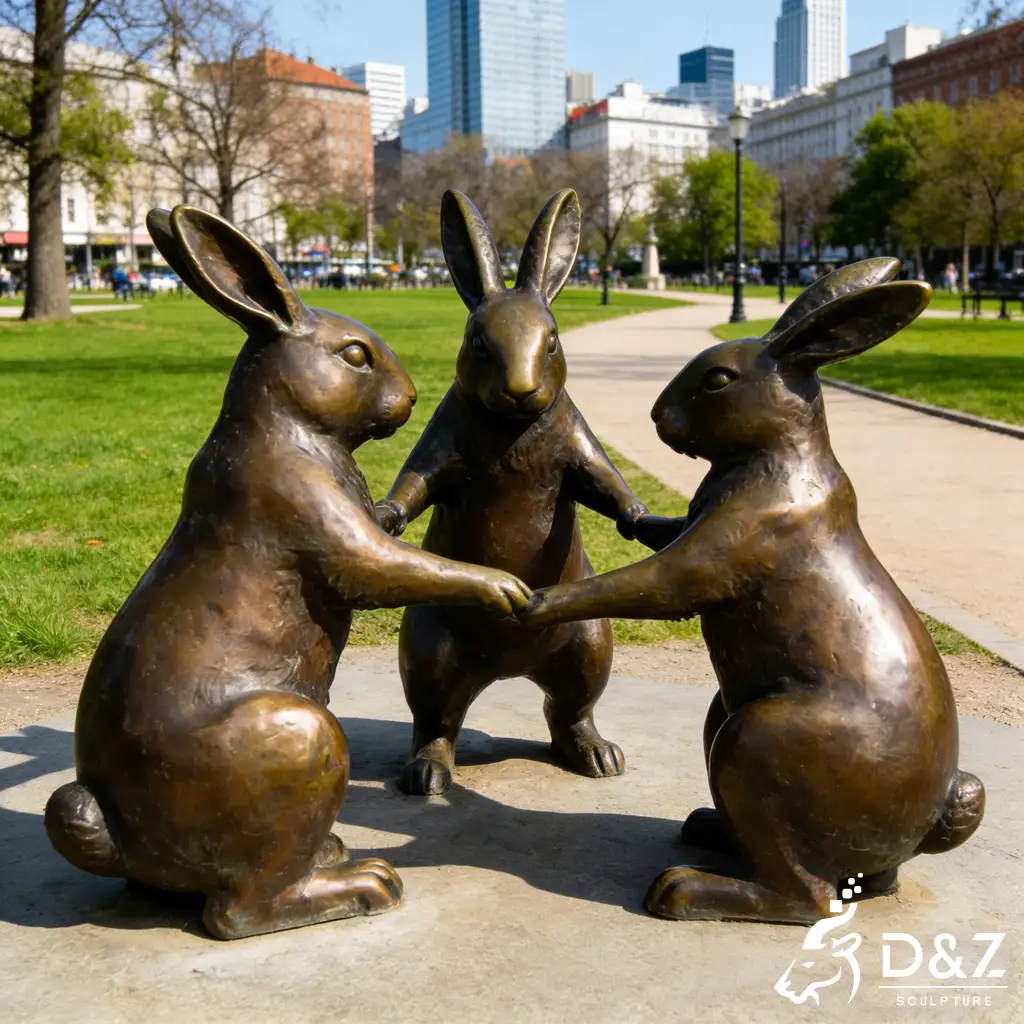 Large Outdoor Bronze Rabbit Sculpture Family Garden Art DZN444-4 Large Outdoor Bronze Rabbit Sculpture Family Garden Art DZN444-4