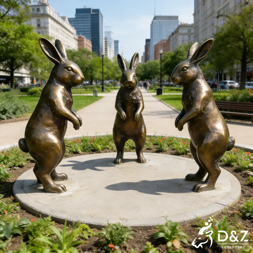 Large Outdoor Bronze Rabbit Sculpture Family Garden Art DZN444-9 Large Outdoor Bronze Rabbit Sculpture Family Garden Art DZN444-9