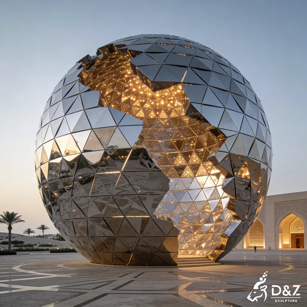 Monumental Mirror Metal Geometric Sphere Sculpture for Public Project DZN423-2 Monumental Mirror Metal Geometric Sphere Sculpture for Public Project DZN423-2