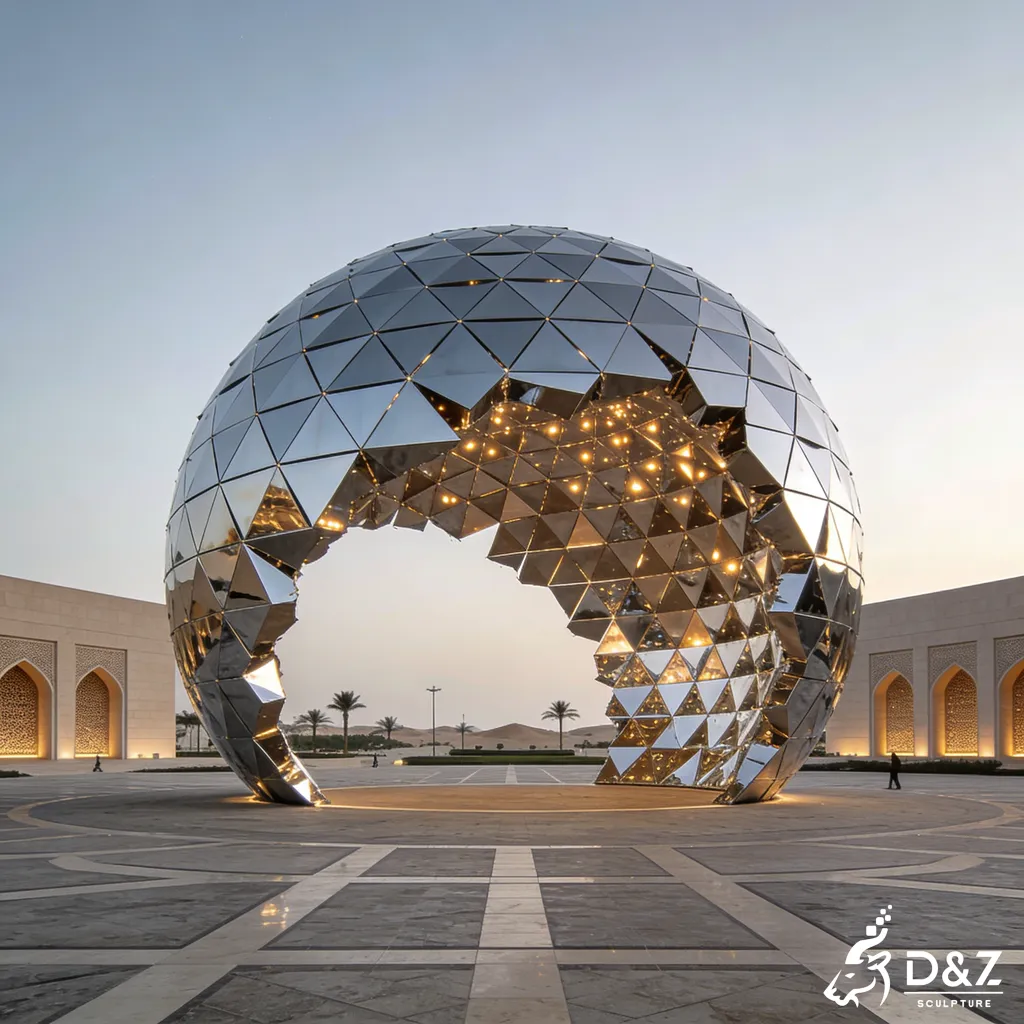 Monumental Mirror Metal Geometric Sphere Sculpture for Public Project DZN423-3 Monumental Mirror Metal Geometric Sphere Sculpture for Public Project DZN423-3