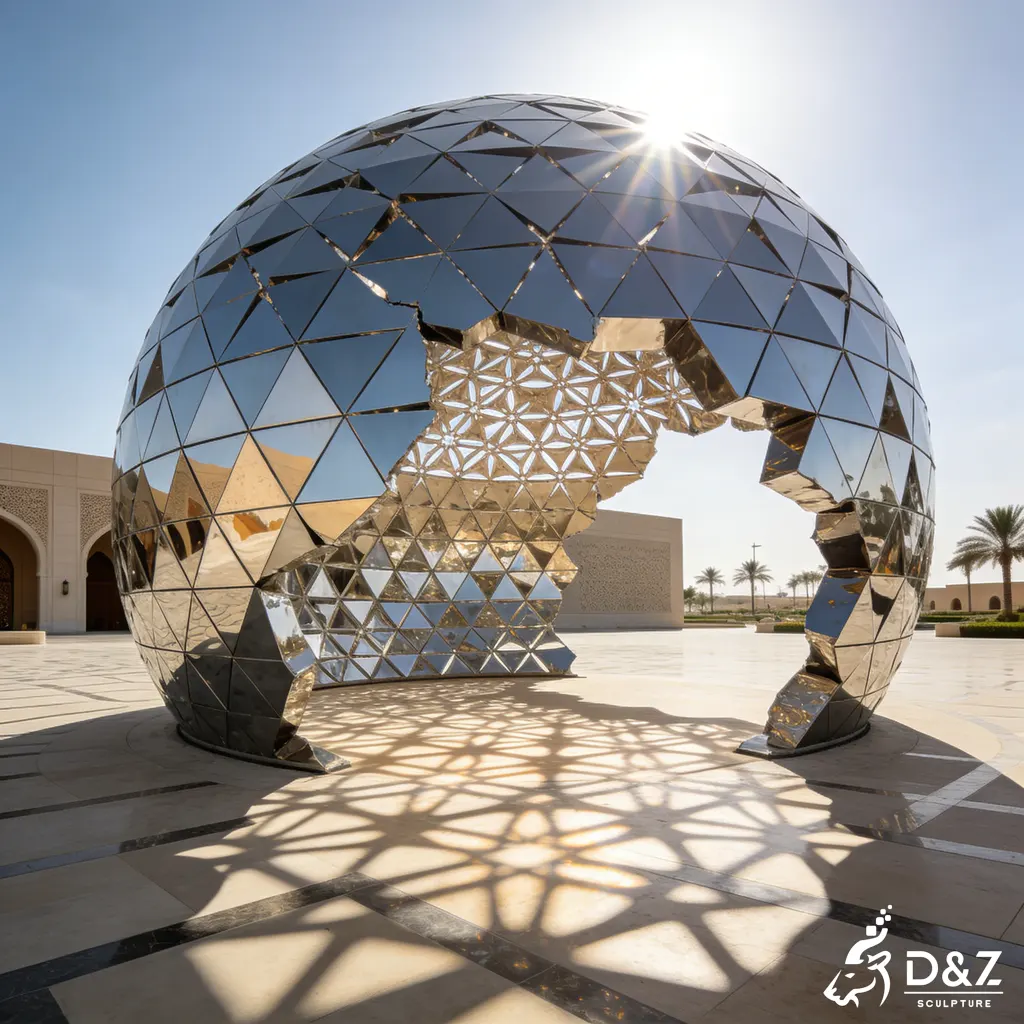 Monumental Mirror Metal Geometric Sphere Sculpture for Public Project DZN423-4 Monumental Mirror Metal Geometric Sphere Sculpture for Public Project DZN423-4