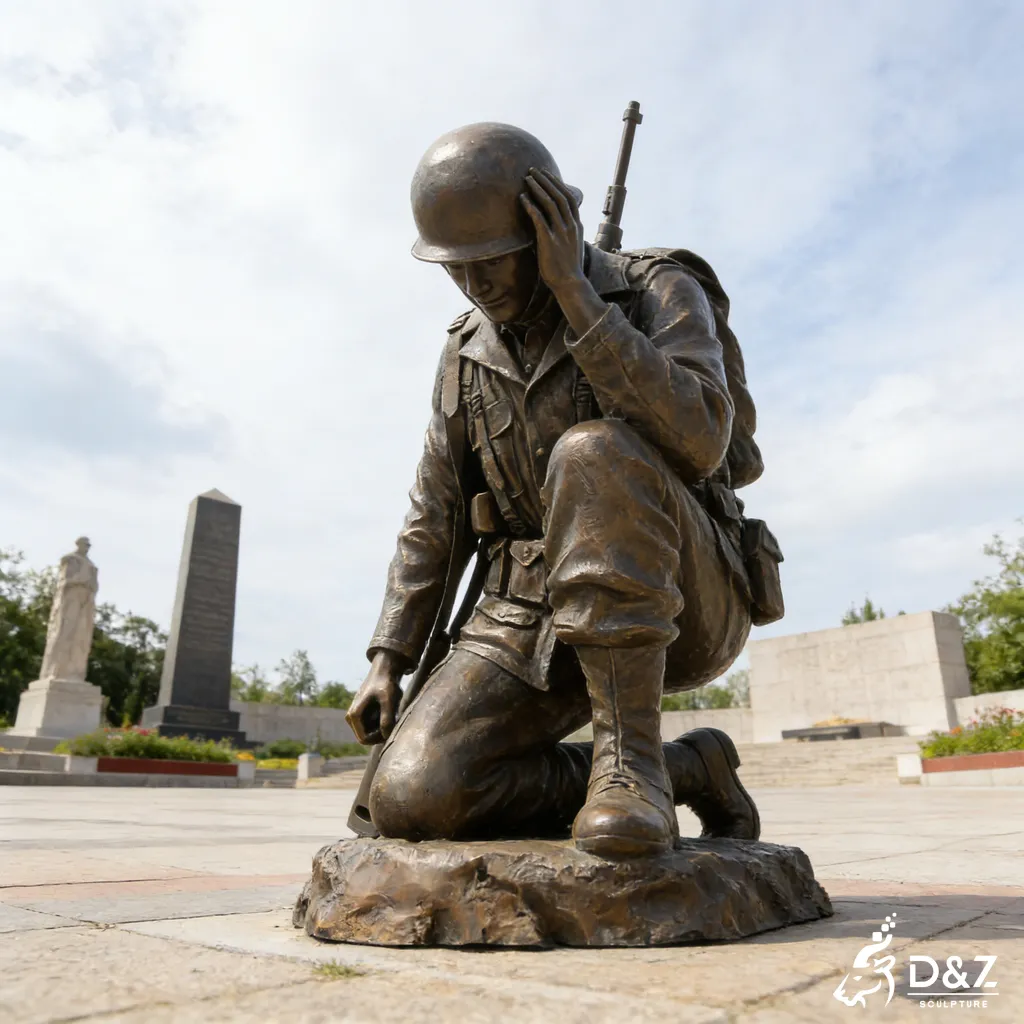 Low angle view of a fallen soldier statue for garden or outdoor park