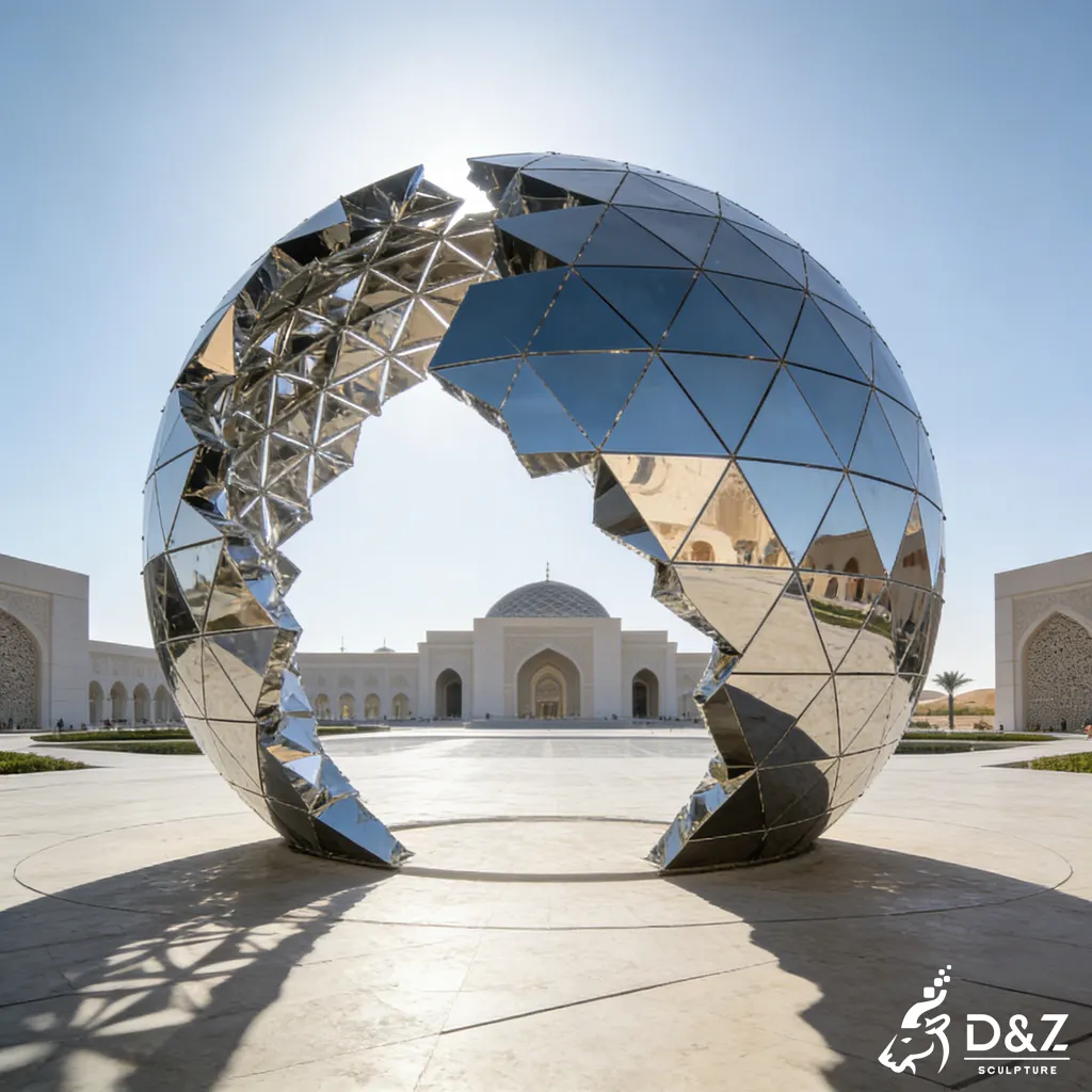 Monumental Mirror Metal Geometric Sphere Sculpture for Public Project DZN423-5 Monumental Mirror Metal Geometric Sphere Sculpture for Public Project DZN423-5
