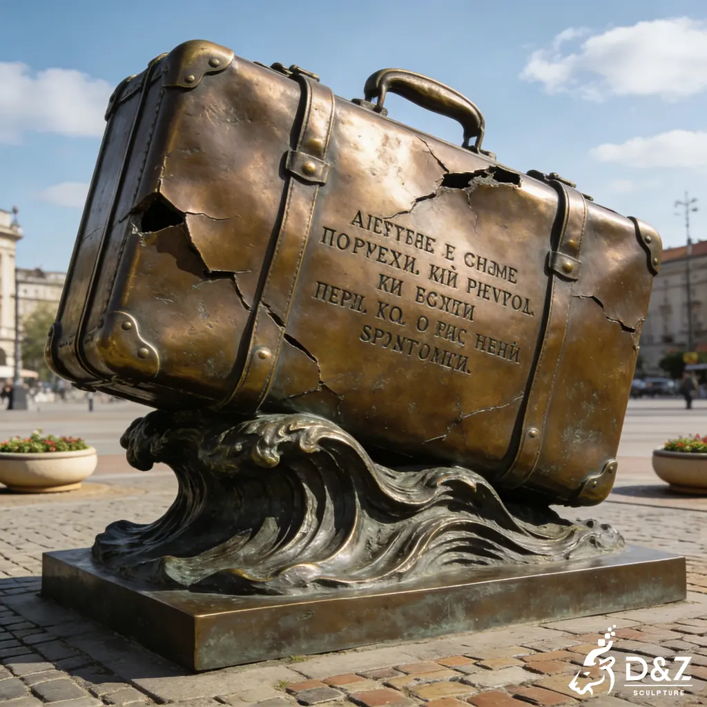 Bronze Suitcase Sculpture on Waves Urban Centerpiece Art DZN422 Bronze Suitcase Sculpture on Waves Urban Centerpiece Art DZN422-8