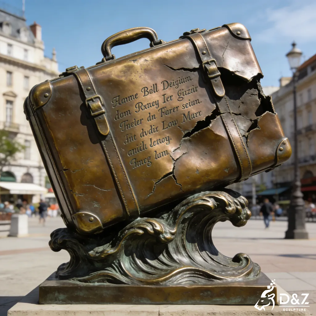 Bronze Suitcase Sculpture on Waves Urban Centerpiece Art DZN422 Bronze Suitcase Sculpture on Waves Urban Centerpiece Art DZN422-2