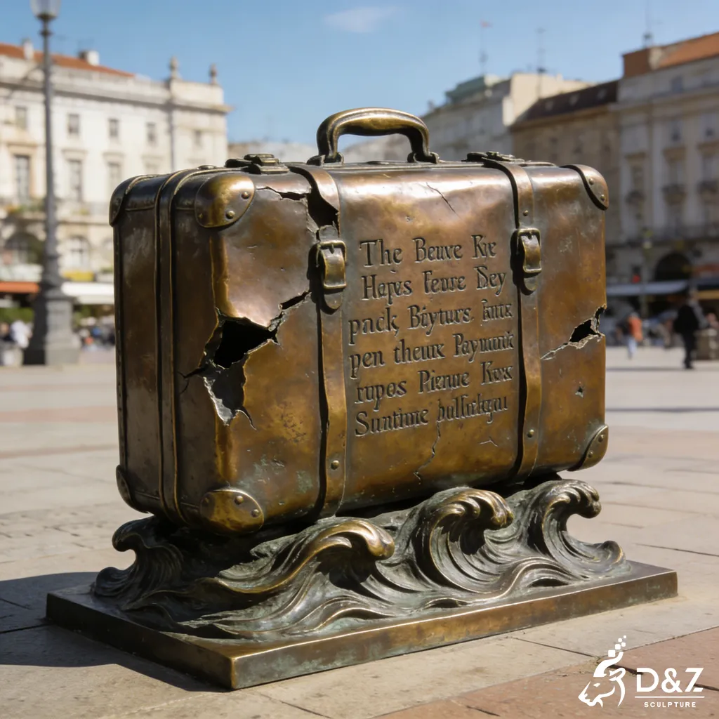 Bronze Suitcase Sculpture on Waves Urban Centerpiece Art DZN422 Bronze Suitcase Sculpture on Waves Urban Centerpiece Art DZN422-3