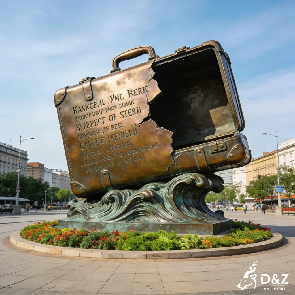 Bronze Suitcase Sculpture on Waves Urban Centerpiece Art DZN422 Bronze Suitcase Sculpture on Waves Urban Centerpiece Art DZN422-4