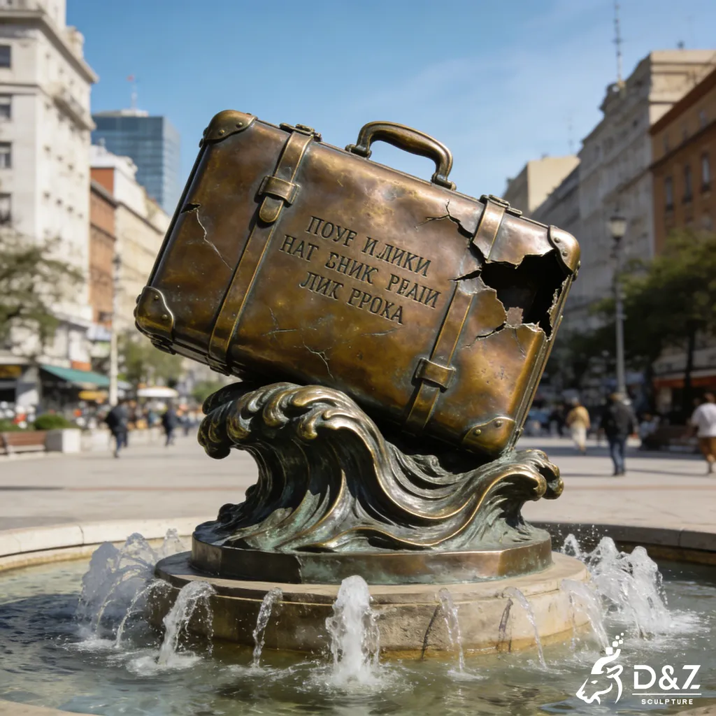 Bronze Suitcase Sculpture on Waves Urban Centerpiece Art DZN422 Bronze Suitcase Sculpture on Waves Urban Centerpiece Art DZN422-5