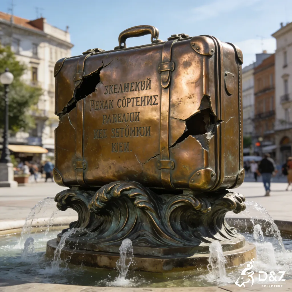 Bronze Suitcase Sculpture on Waves Urban Centerpiece Art DZN422 Bronze Suitcase Sculpture on Waves Urban Centerpiece Art DZN422-7