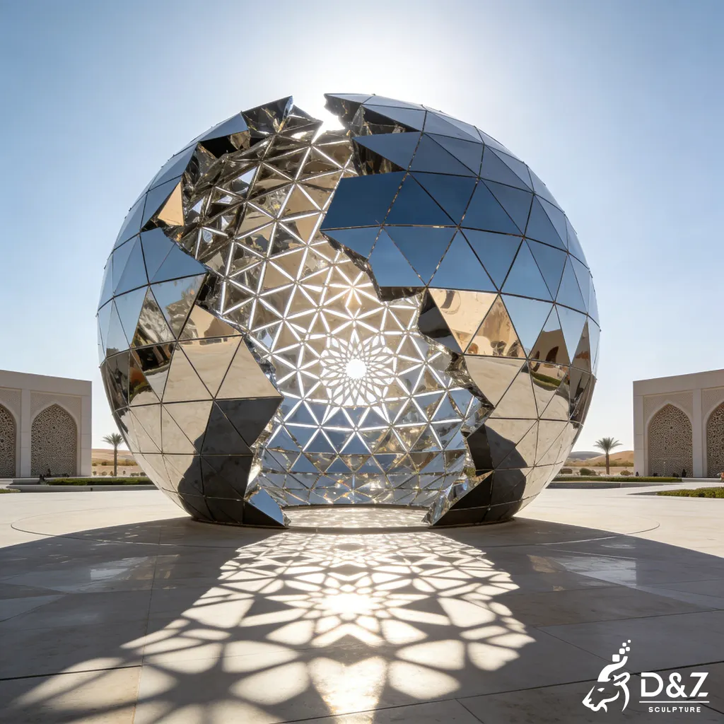 Monumental Mirror Metal Geometric Sphere Sculpture for Public Project DZN423-6 Monumental Mirror Metal Geometric Sphere Sculpture for Public Project DZN423-6