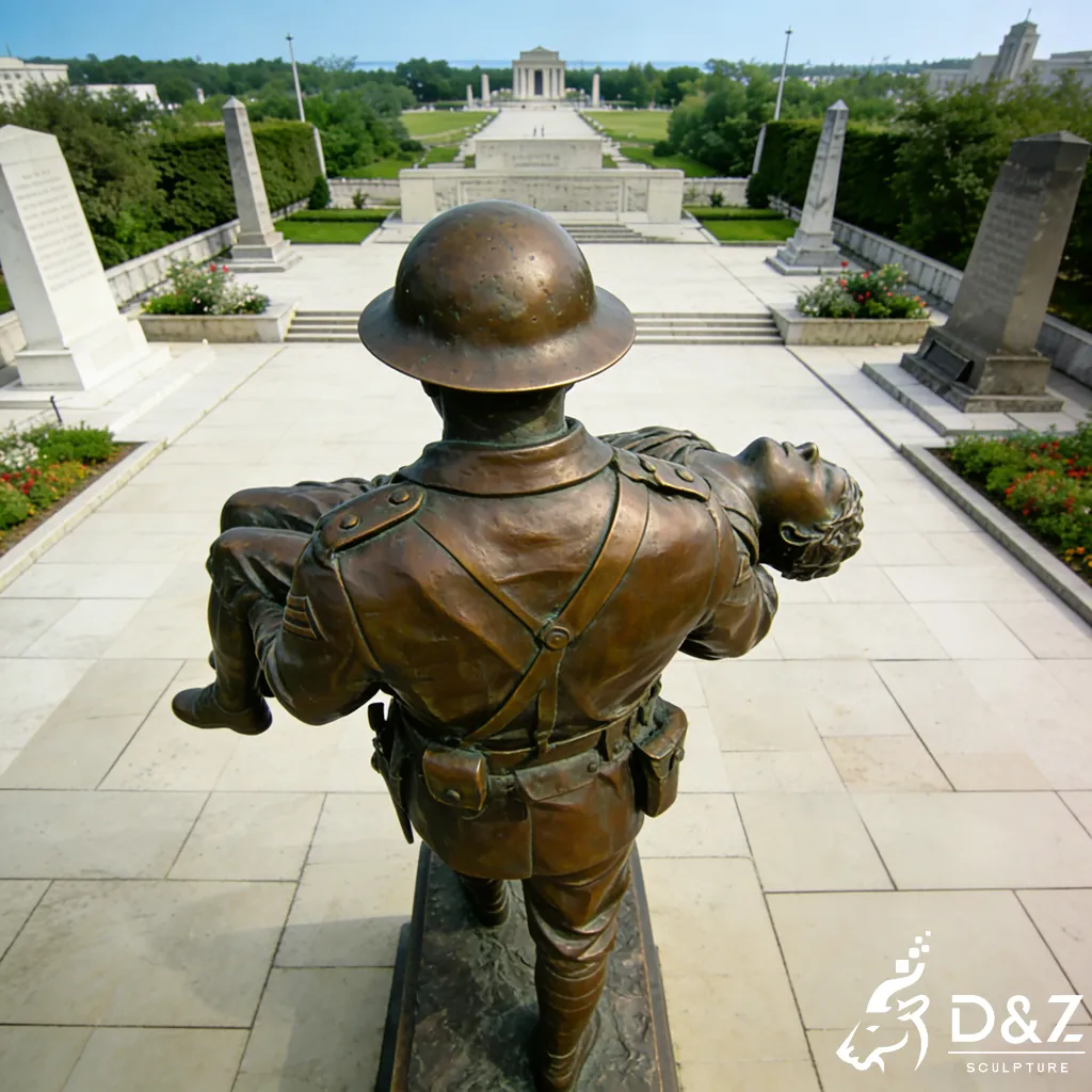 Bronze Wounded Soldier Carrying Soldier Statue for Memorial DZN439 Life Size Bronze Soldier Memorial Sculpture for Outdoor Gardens