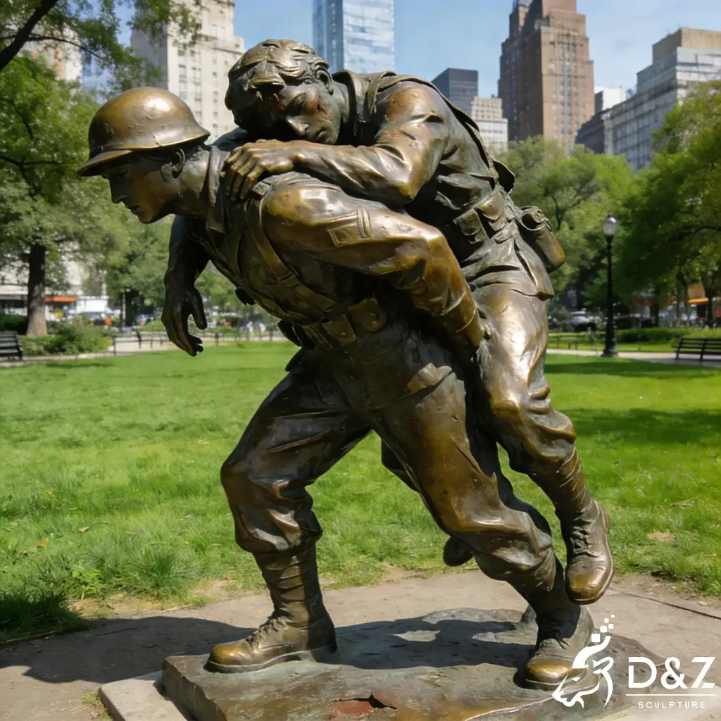 Bronze Wounded Soldier Carrying Soldier Statue for Memorial DZN439 Life Size Bronze Soldier Carrying Wounded Soldier Statue for Outdoor Memorial-2