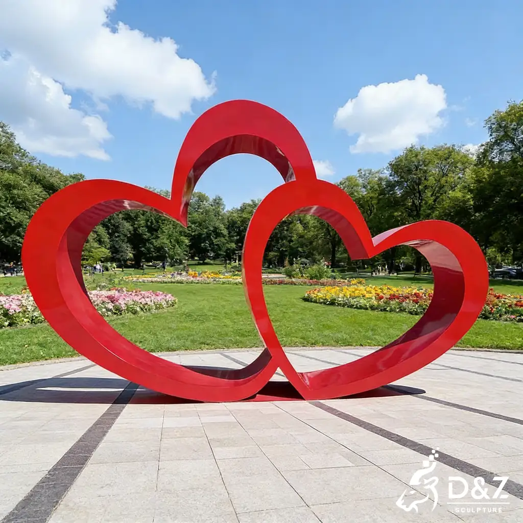 Large Outdoor Metal Double Red Heart Sculpture Art DZN446-3 Large Outdoor Metal Double Red Heart Sculpture Art DZN446-3