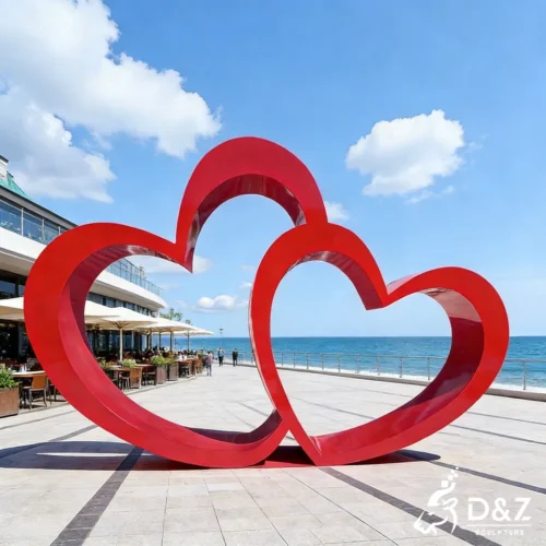 Large Outdoor Metal Double Red Heart Sculpture Art DZN446 Large Outdoor Metal Double Red Heart Sculpture Art DZN446-4