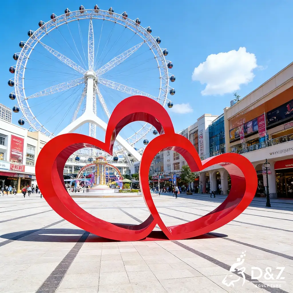 Large Outdoor Metal Double Red Heart Sculpture Art DZN446-5 Large Outdoor Metal Double Red Heart Sculpture Art DZN446-5