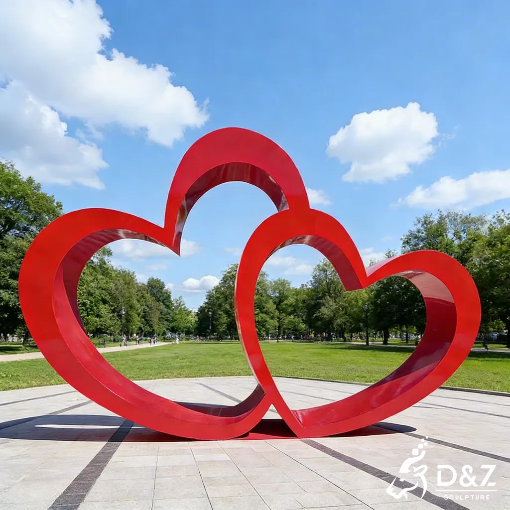 Large Outdoor Metal Double Red Heart Sculpture Art DZN446-6 Large Outdoor Metal Double Red Heart Sculpture Art DZN446-6