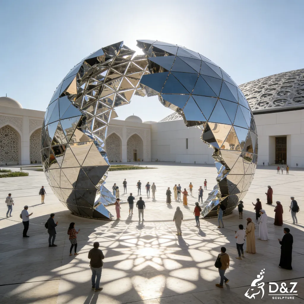 Monumental Mirror Metal Geometric Sphere Sculpture for Public Project DZN423-1 Monumental Mirror Metal Geometric Sphere Sculpture for Public Project DZN423-1