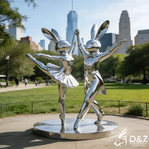 Large Stainless Steel Dancing Rabbits Garden Sculpture DZN443 Large Stainless Steel Dancing Rabbits Garden Sculpture DZN443-5