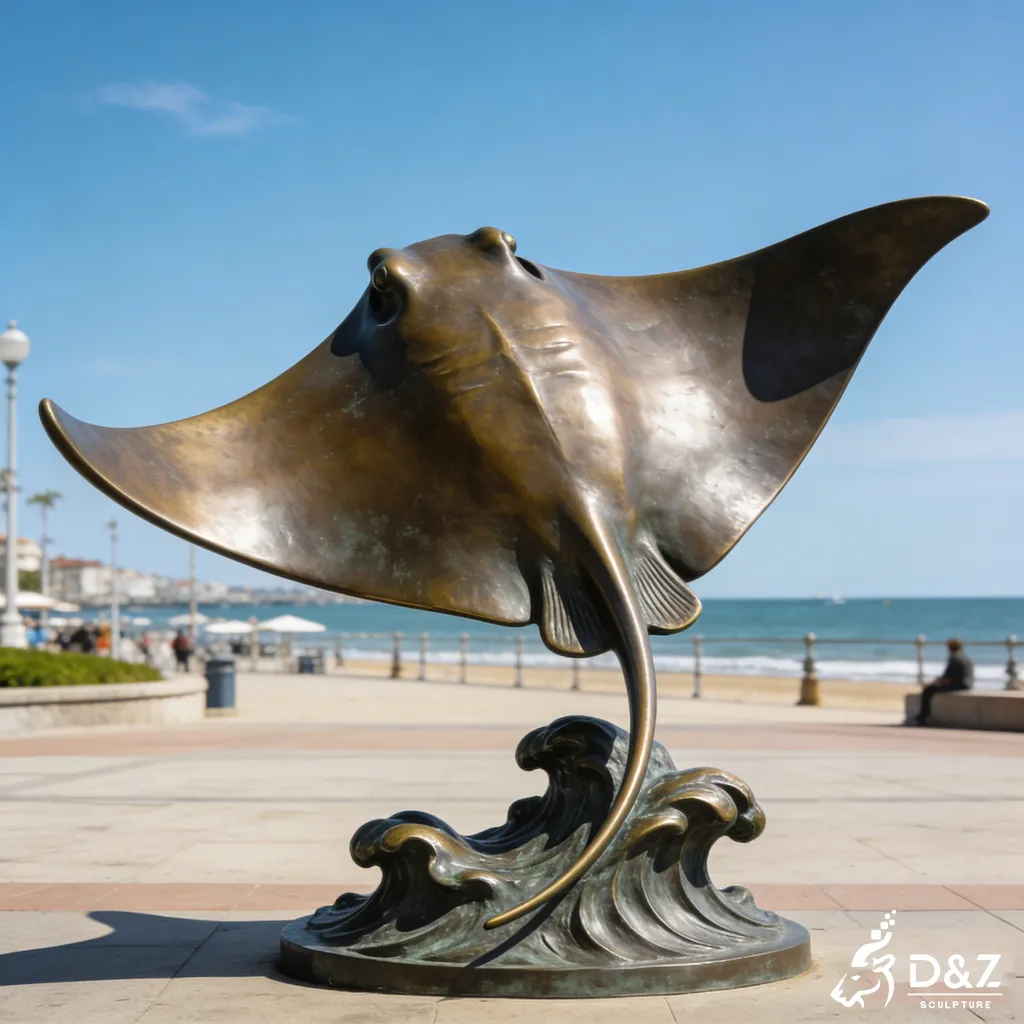 Ocean art sculpture large bronze stingray
