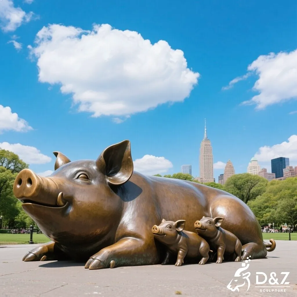 Custom Large Outdoor Bronze Pig Statue for Farm DZN461-3