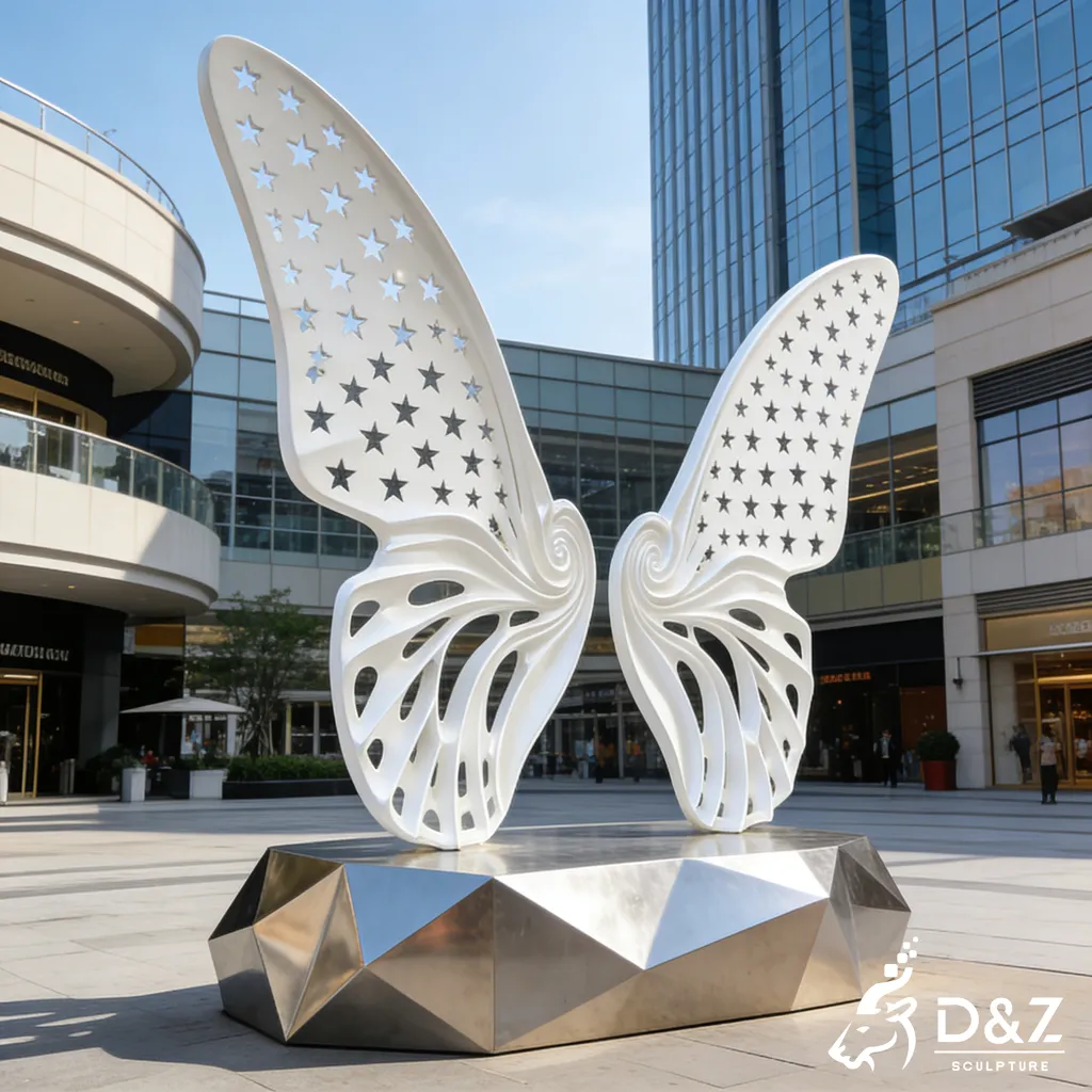 Large Outdoor Modern White Butterfly Wings Sculpture DZN468-4