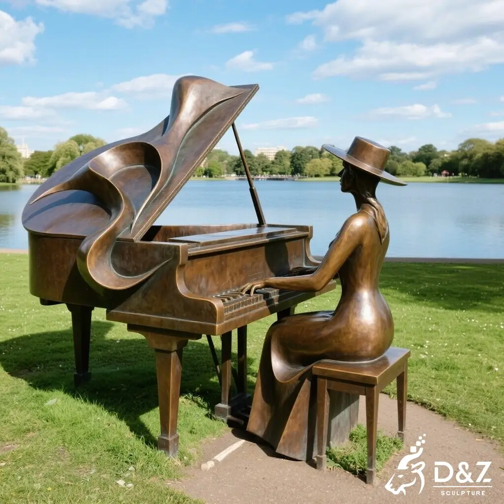 Outdoor Bronze Piano Player Sculpture Decor for Sale DZN462-2