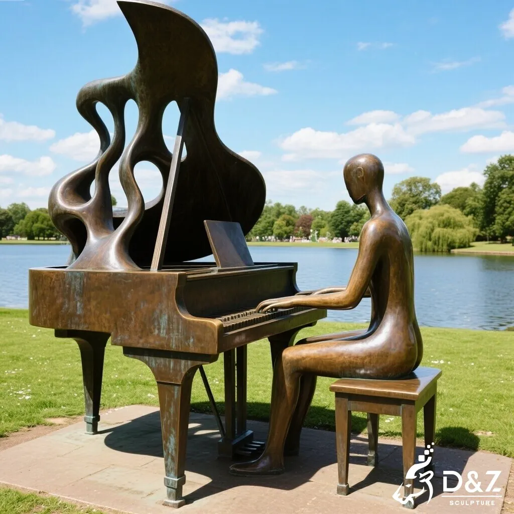 Outdoor Bronze Piano Player Sculpture Decor for Sale DZN462-3
