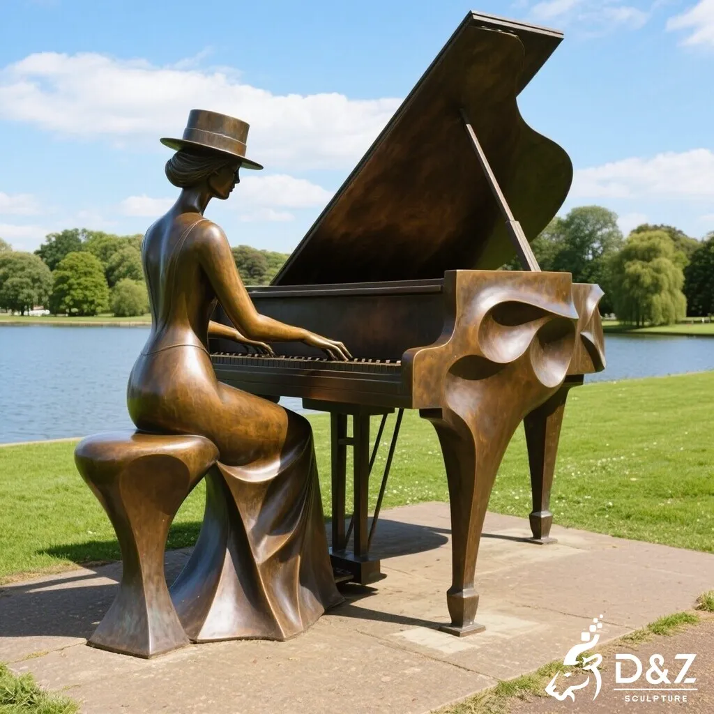 Outdoor Bronze Piano Player Sculpture Decor for Sale DZN462-4
