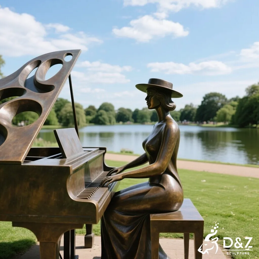 Outdoor Bronze Piano Player Sculpture Decor for Sale DZN462-5