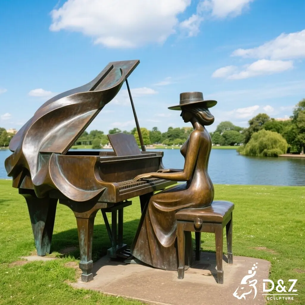 Outdoor Bronze piano player sculpture Decor for Sale DZN462-6
