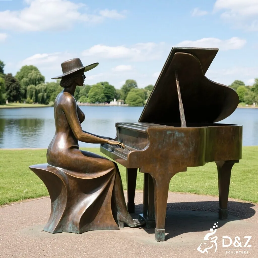 Outdoor Bronze Piano Player Sculpture Decor for Sale DZN462-7