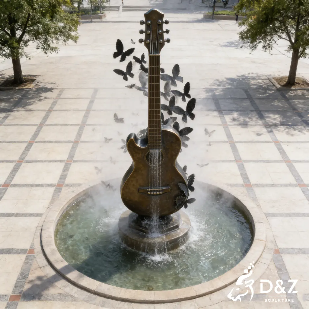 Guitar Art Bronze Butterfly Sculpture for Outdoor Garden DZN474-2