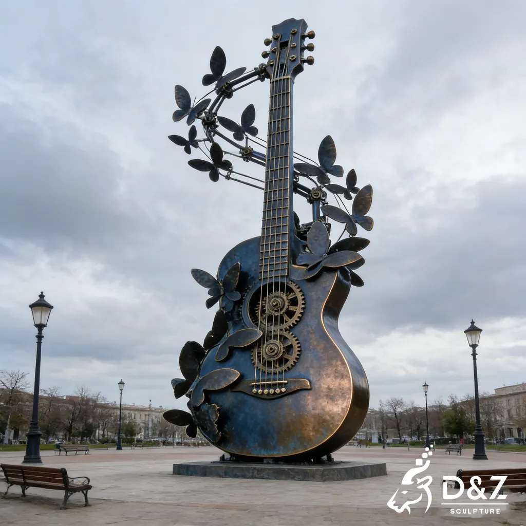 Guitar Art Bronze Butterfly Sculpture for Outdoor Garden DZN474-3