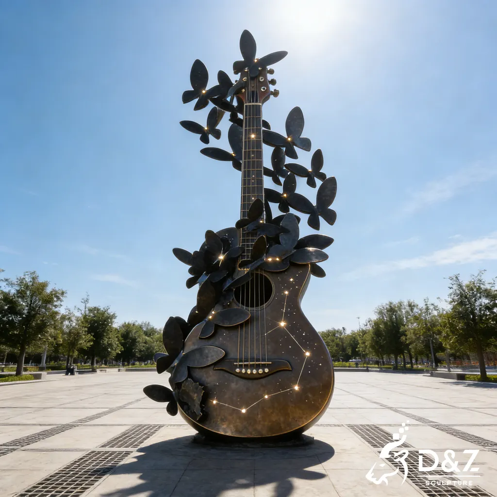 Guitar Art Bronze Butterfly Sculpture for Outdoor Garden DZN474-4