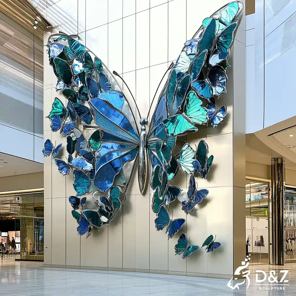 Luxury Large Metal Butterfly Wall Sculpture 3D Mirror Art DZN470-4 Luxury Large Metal Butterfly Wall Sculpture 3D Mirror Art DZN470-4