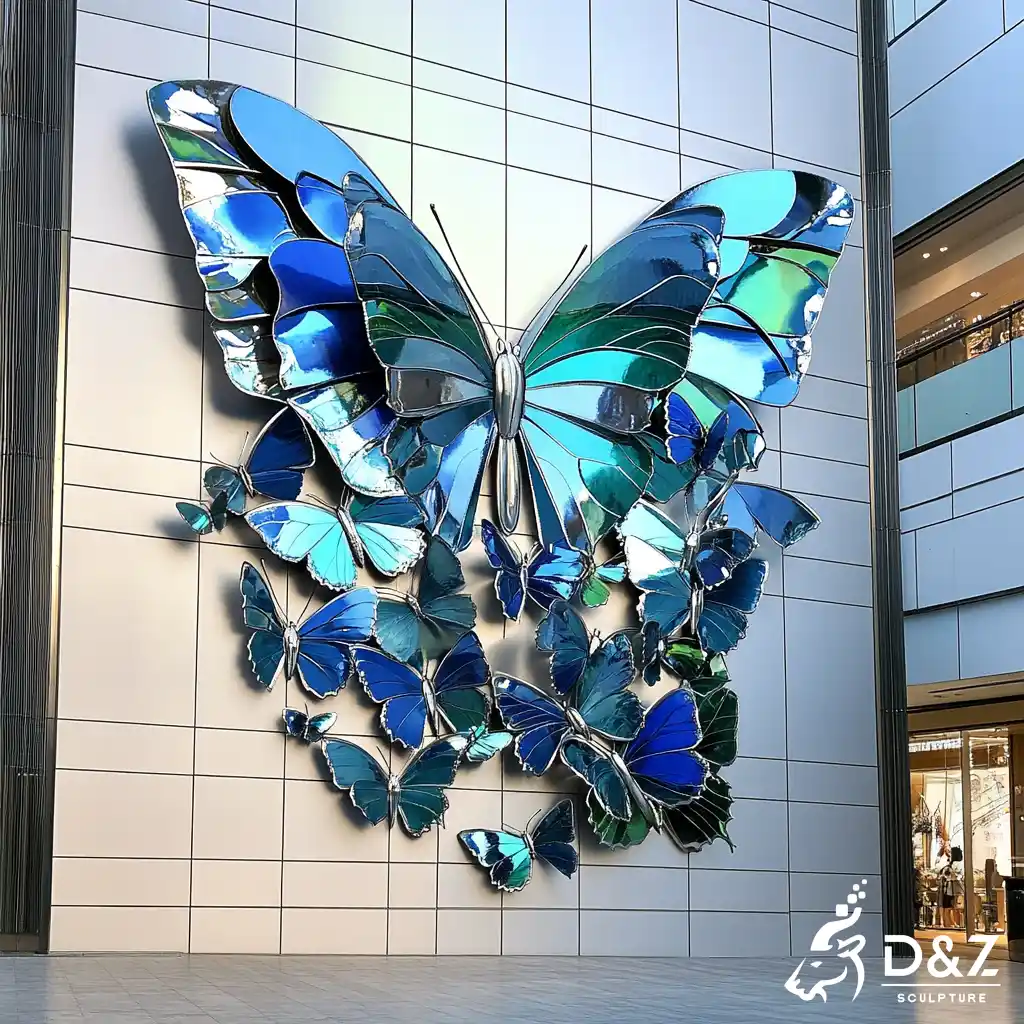 Luxury Large Metal Butterfly Wall Sculpture 3D Mirror Art DZN470-8 Luxury Large Metal Butterfly Wall Sculpture 3D Mirror Art DZN470-8
