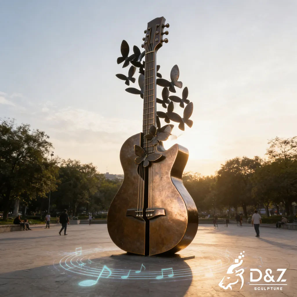 Guitar Art Bronze Butterfly Sculpture for Outdoor Garden DZN474-7