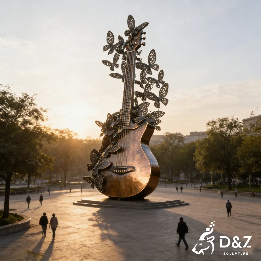 Guitar Art Bronze Butterfly Sculpture for Outdoor Garden DZN474-5