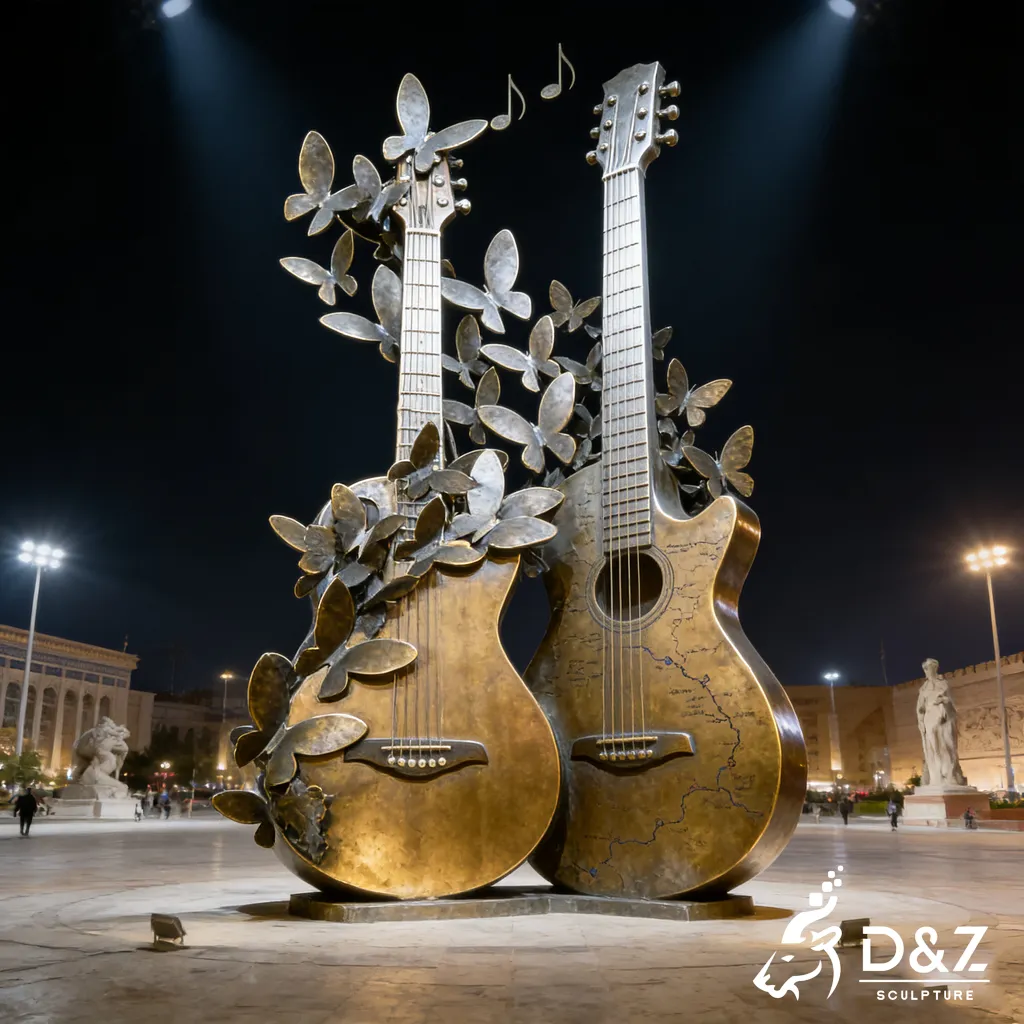 Guitar Art Bronze Butterfly Sculpture for Outdoor Garden DZN474-6