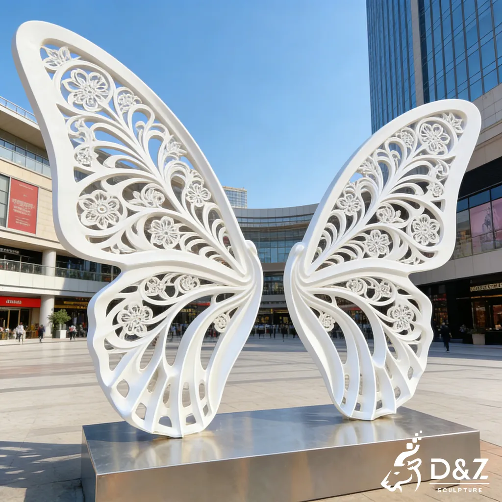 Large Outdoor Modern White Butterfly Wings Sculpture DZN468-6