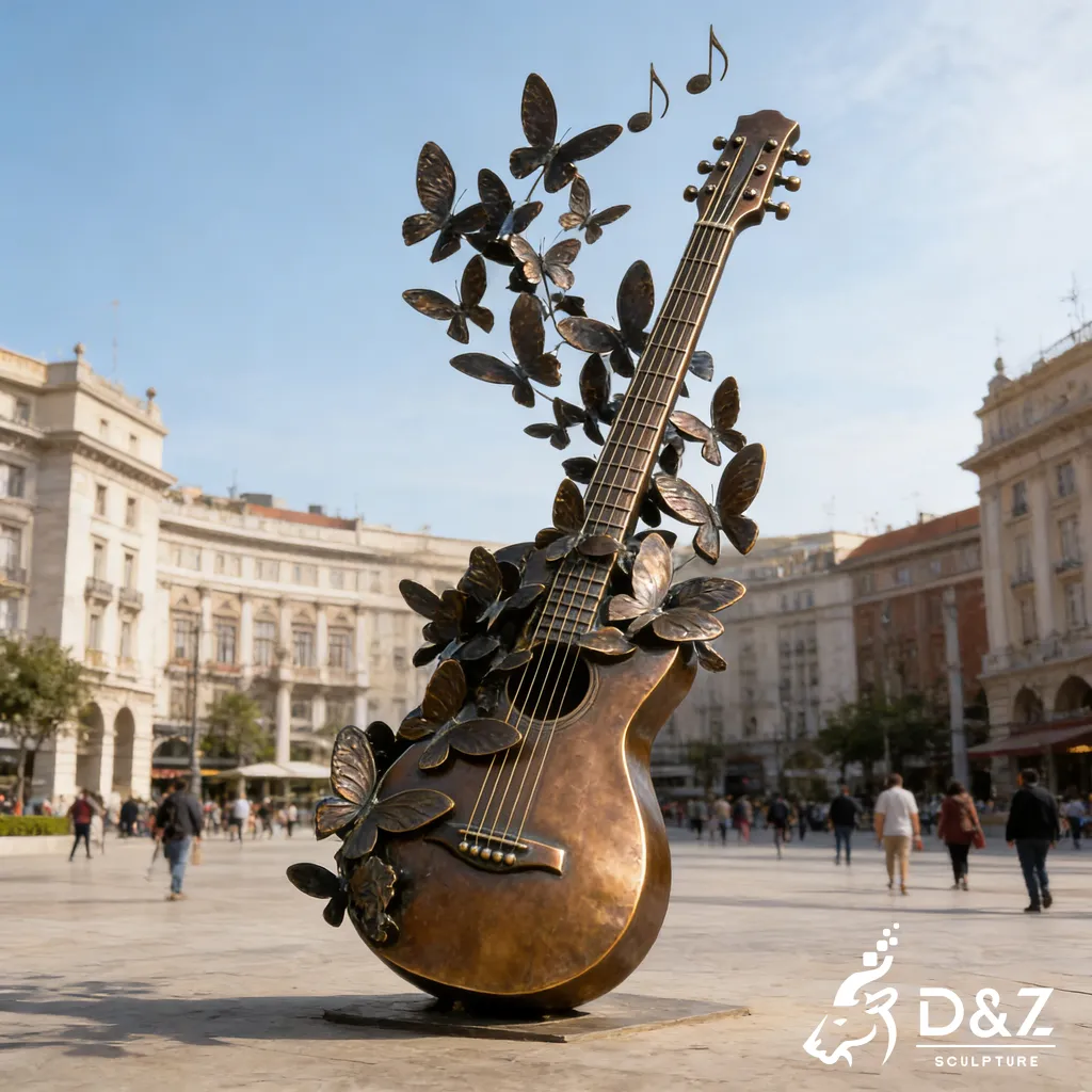 Guitar Art Bronze Butterfly Sculpture for Outdoor Garden DZN474-8