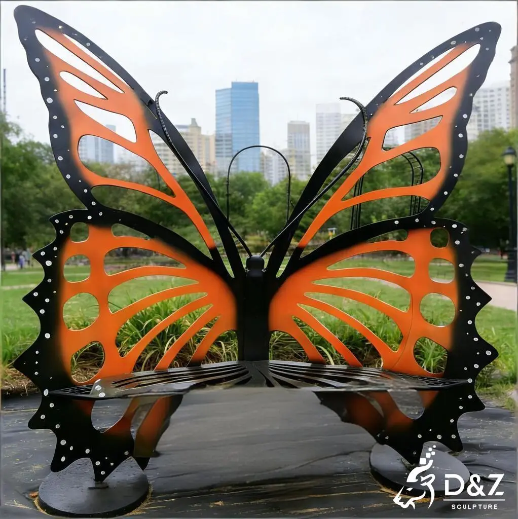 Large Metal Garden Butterfly Bench Sculpture Art for Sale DZN469-4