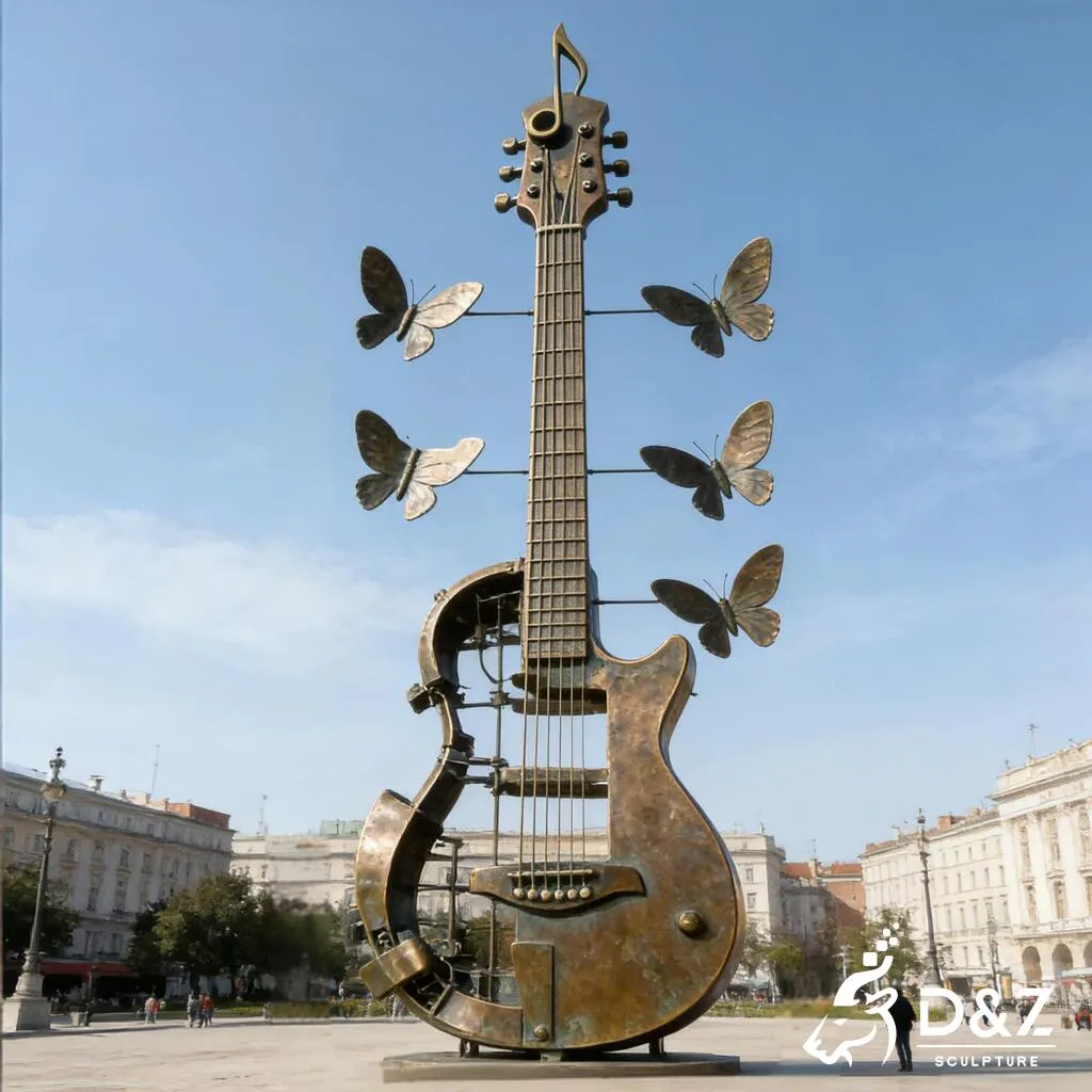 Guitar Art Bronze Butterfly Sculpture for Outdoor Garden DZN474-10