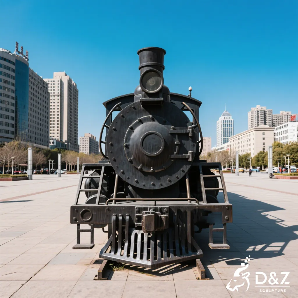 Vintage Industrial Metal Train Sculpture for Outdoor Art DZN460-3