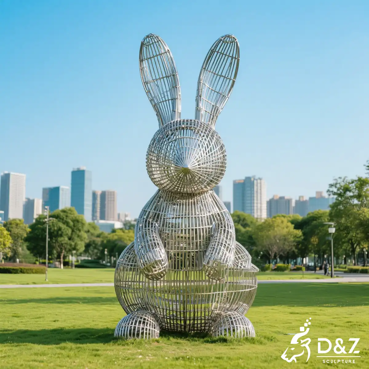 Large Modern Metal Bunny Rabbit Sculptures for Garden-Modern Abstract Wire Rabbit Sculpture