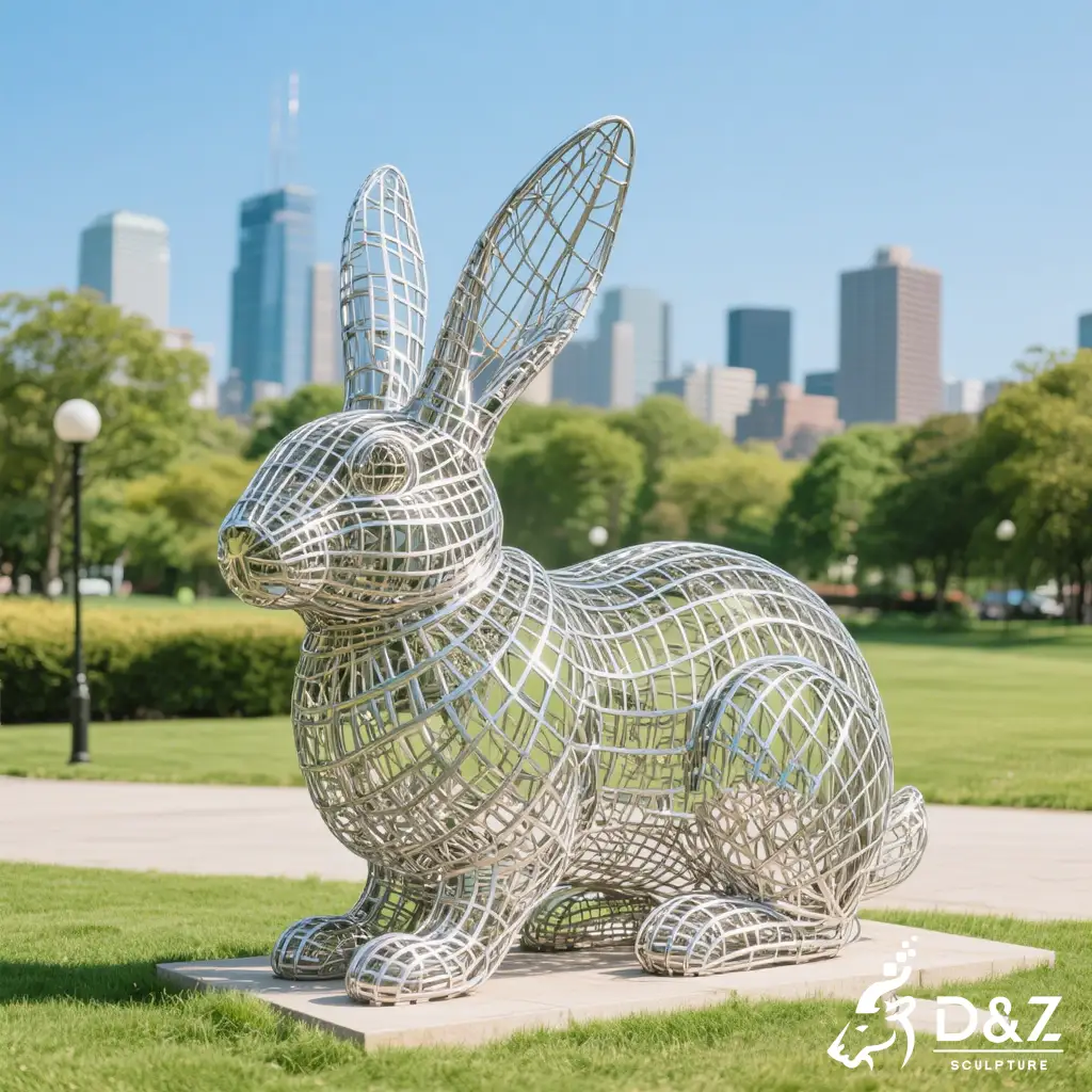 Large Modern Abstract Wire Rabbit Sculpture for Sale DZN458-3