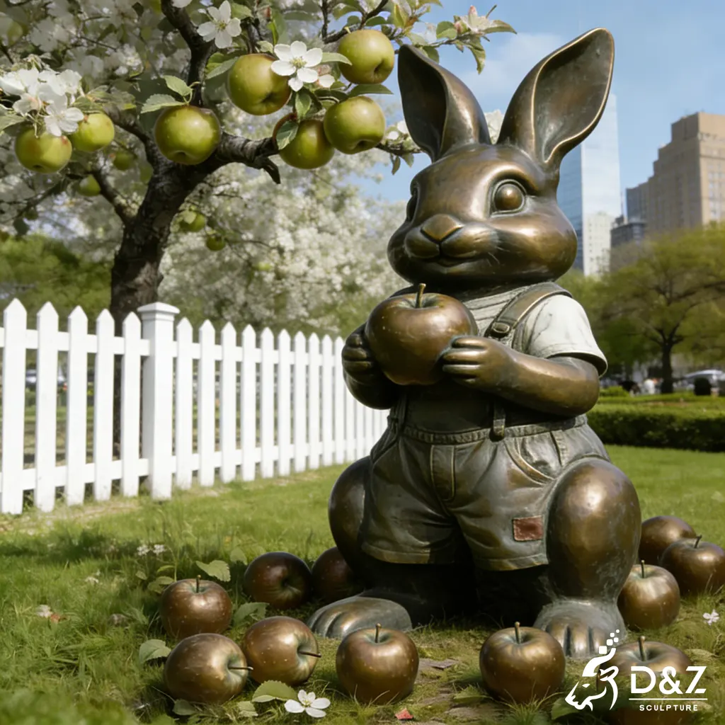 Large Bronze Rabbit Family Sculpture Park Decor of Animal DZN452-1