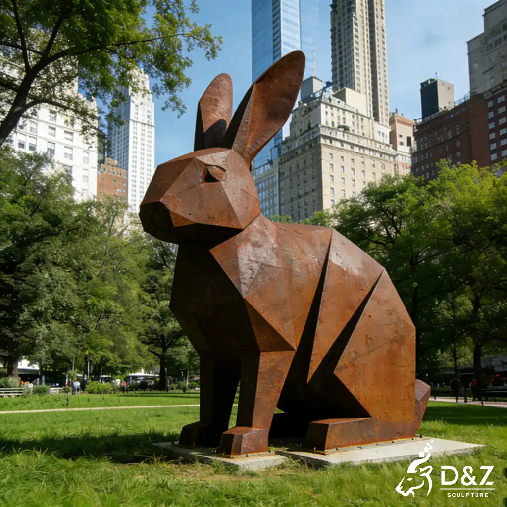 Large Geometric Corten Steel Abstract Rabbit Sculpture DZN453-7