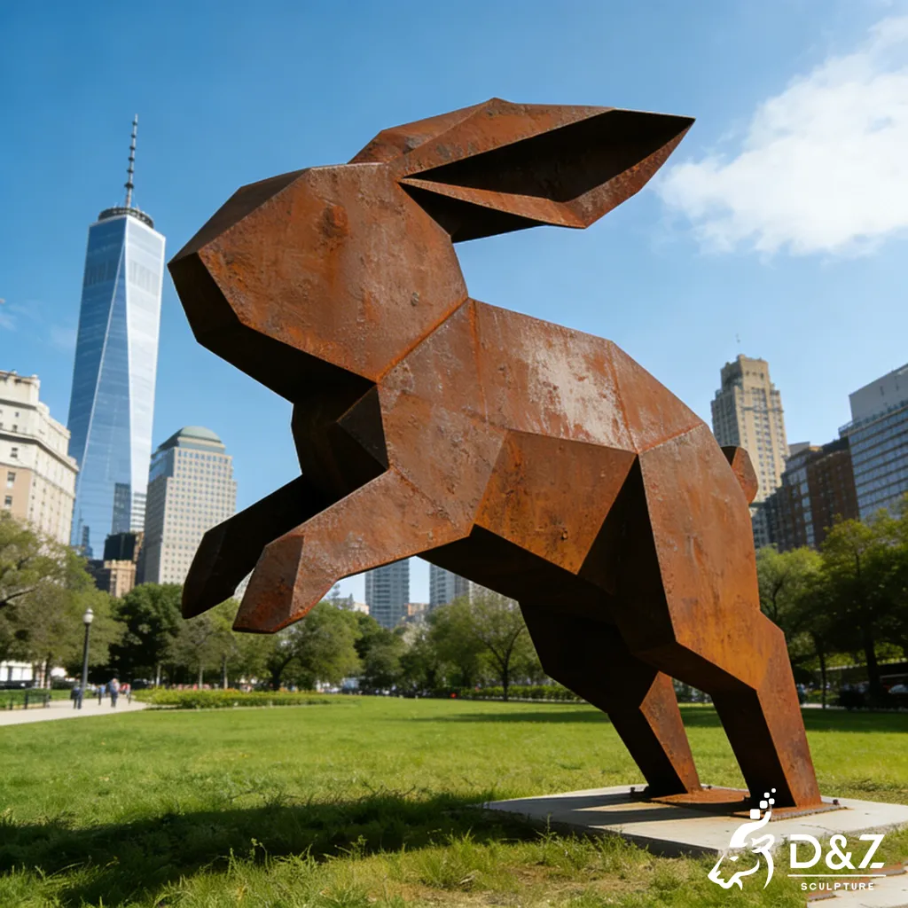 Large Geometric Corten Steel Abstract Rabbit Sculpture DZN453-8