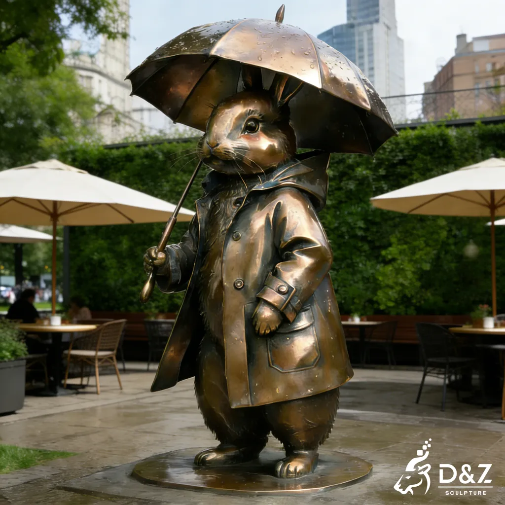 Large Bronze Rabbit Family Sculpture Park Decor of Animal DZN452-5